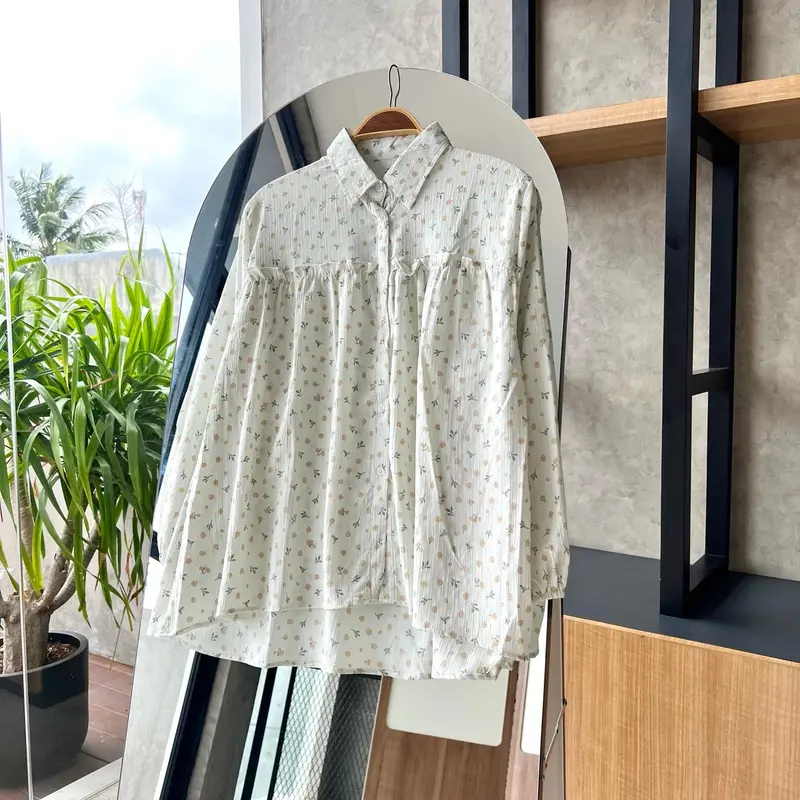 BY.HANA 548 | Kemeja Rempel  motif Atasan Panjang Wanita Variasi Baju Linen Flanel Crinkle 4