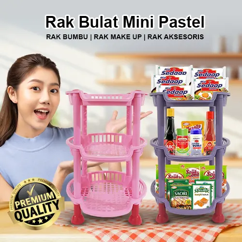 Rak Mini Bulat 3 Susun Warna Pastel Serbaguna Tempat Penyimpanan Bahan Plastik Berkualitas