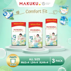 [3 PACK] Makuku SAP Diapers Comfort Fit 3.0 Kemasan Extra Jumbo +4 Pack Celana / Pants Popok Bayi M62+4 / L54+4 / XL44+4