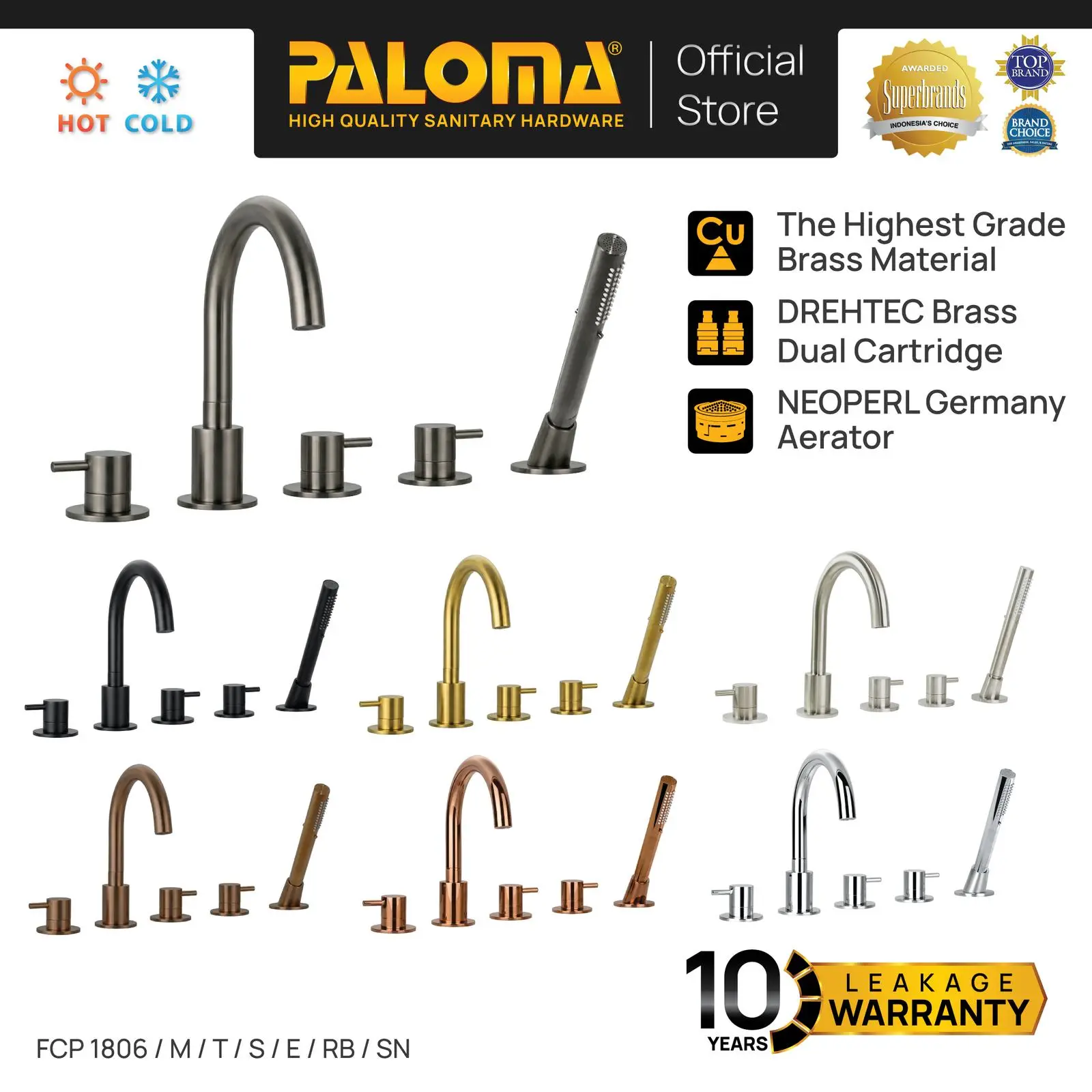 PALOMA FCP 1806 Keran Mixer Bathtub Kran Shower Mandi Cold Hot Mix Panas Dingin Keran Air Brass Kuningan Chrome Krom Black Hitam Gunmetal Gun Metal Gold Emas Bronze Tembaga Satin Silver FCP 1806 1806M 1806T 1806S 1806E 1806RB 1806SN