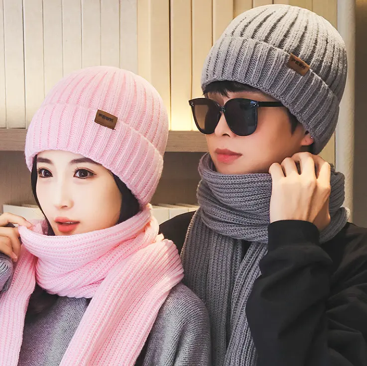 Topi Kupluk dan Syal Rajut Wanita Pria Musim Dingin / Winter 2