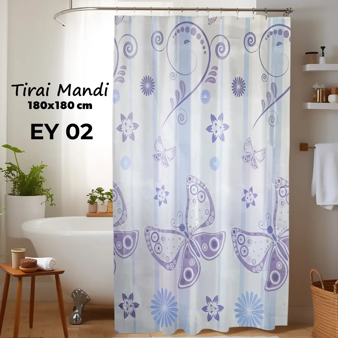 Shower Curtain Tirai KAmar Mandi EY-02 Size 180x180 cm