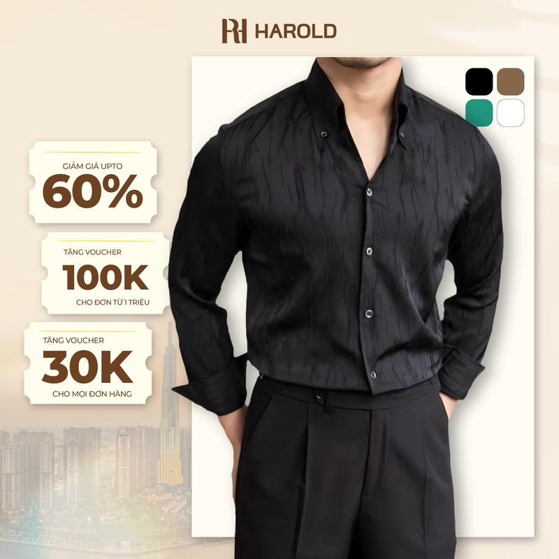 Áo Sơ Mi Nam Dài Tay Cao Cấp Harold Cổ Button Down Sinewy Thiết Kế Độc Đáo Đi Tiệc, Đi Chơi Thoáng Khí, Thấm Hút Mồ Hôi, Co Giãn Chống Nhăn, Đứng Form Slimfit Tôn Dáng,Thanh Lịch - Hàng Cao Cấp Menswear Shirt