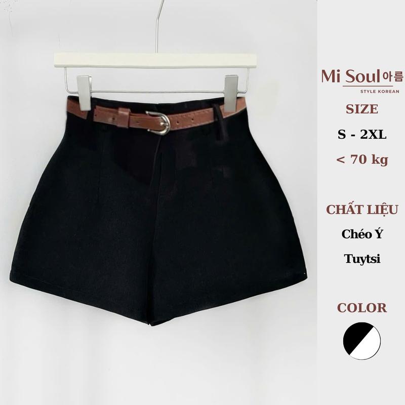 Quần Short Nữ Cạp Cao Misoul Dáng A Thiết Kế Đai Lưng BigSize, Quần Đùi Nữ Ống Rộng Lưng Cao MiSoul 411 - 470