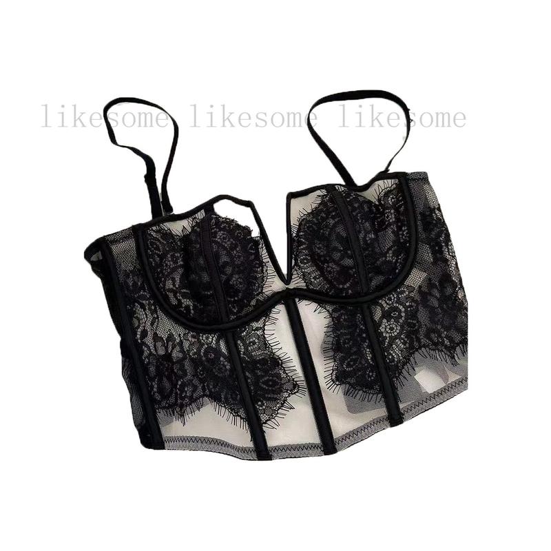 Áo Vest Xương Cá Kiểu Pháp Gợi Cảm, Bộ Áo Ngực Có Tai Thỏ Với Phối Cảnh Ren Ngực, Gọng Mềm, Đồ Lót Chống Chảy Xệ