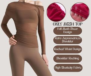 ONLY Mesh Off-Shoulder Yoga Top – Ruched Premium Allure Sportswear for Women [YA96]
