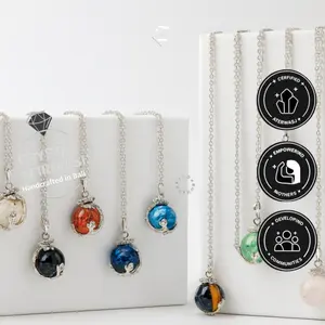 Zupazupazuu - JAWA BALI COLLECTION FENGSHUI Kalung Bola Naga Weton Batu Mantra Kristal Kelahiran Batu Alam Khodam Liontin Bulat 1cm Silver Chain 0.6m Free Tali Hitam 40CM/60CM