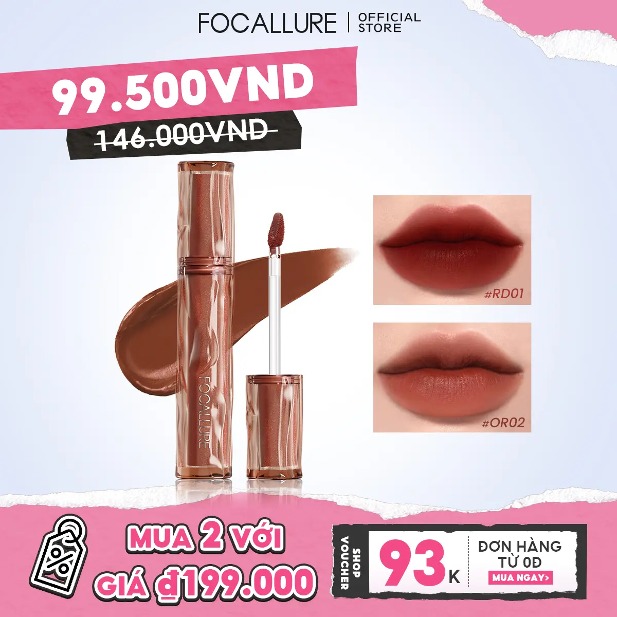 FOCALLURE Pro-blur Son kem nhung Velvet sắc tố cao cho môi cảm giác nhẹ nhàng mịn mượt bền màu lâu trôi 2g/1 PC