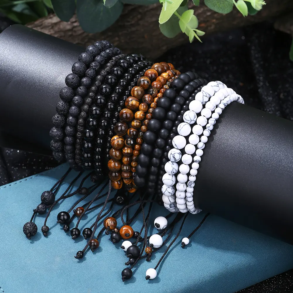 Bracelet Men's 4/6/8mm Woven Bracelet Stone Beaded Bracelet #Bracelet