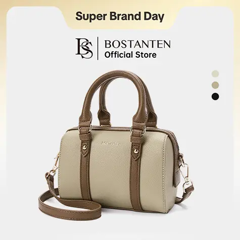 [Ashline Bag] BOSTANTEN Tas Selempang Wanita Fashion Handbag Tas Bowling Tas Bepergian Berkapasitas Besar Tas Kerja Kuliah Simple Hitam Kulit Sintetis
