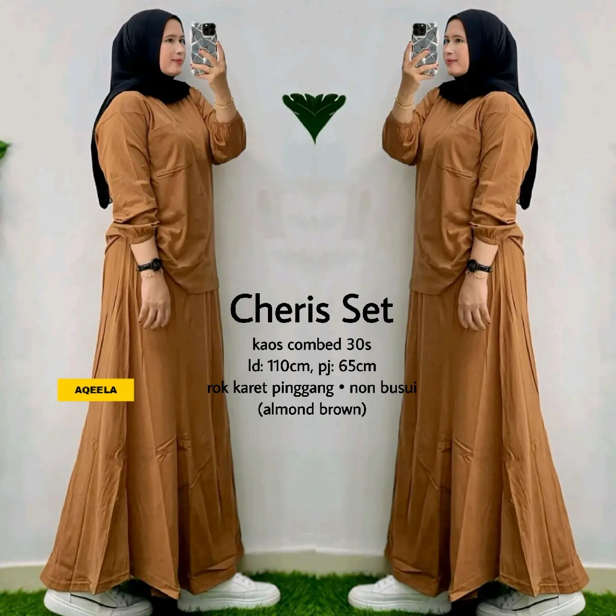 Setelan Rok Wanita Baju MTVR Setrok Bahan Combed Adem Setrok LD 110 PJ 65 - Kaos, Panjang Basic Nyaman Ceris set