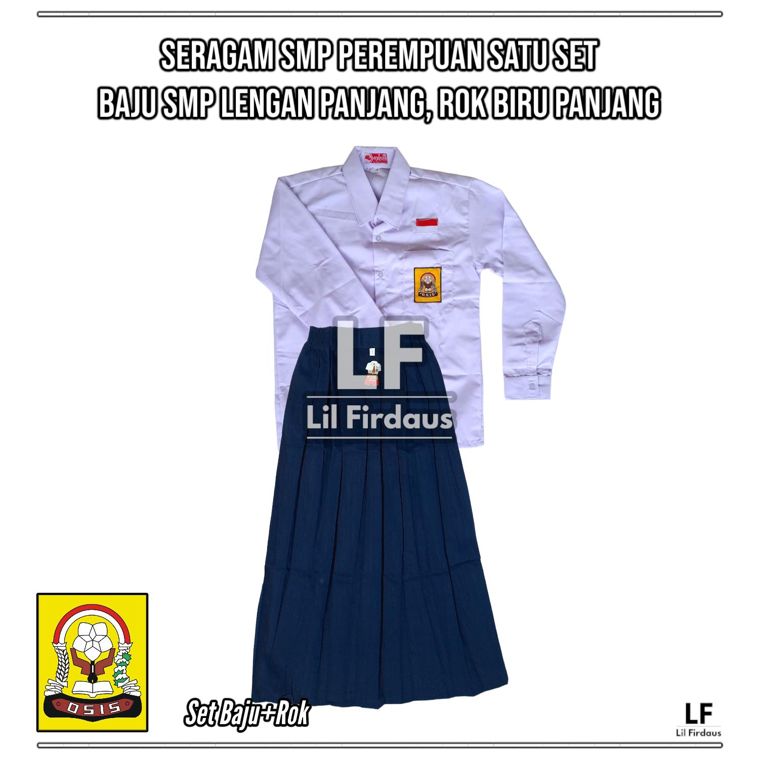 Setelan Seragam SMP Putri Satu Set Komplit Baju SMP Lengan Panjang Rok Biru Panjang dan Perlengkapan Seragam Setelan Seragam SMP Putri Satu Set Komplit Baju SMP Lengan Panjang Rok Biru Panjang dan Perlengkapan Seragam