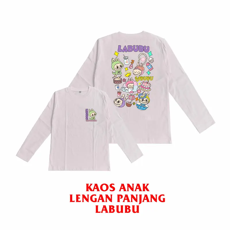 Kaos Anak Perempuan Lengan Panjang Gambar Labubuu Usia 4-12 Tahun 5