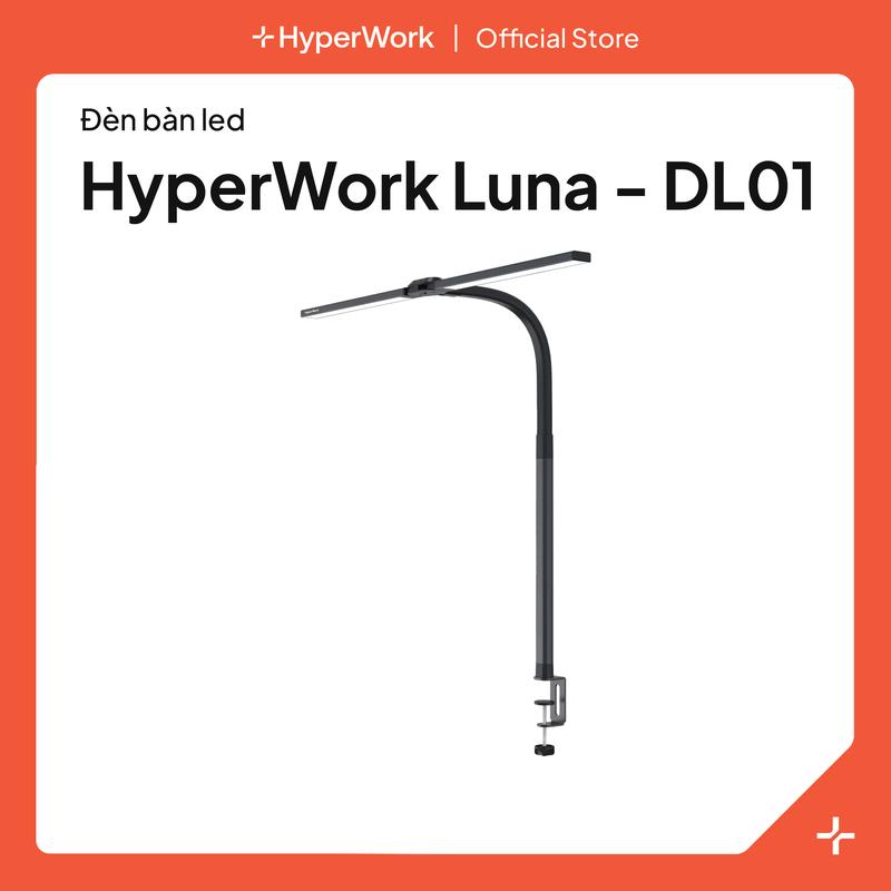 Đèn bàn LED HyperWork Luna - HPW DL01, độ sáng tối đa 1000 lumen, thiết kế hiện đại, nhiệt độ màu thay đổi từ 2700K-6500K, điều khiển cảm ứng không dây, góc chiếu sáng đa dạng