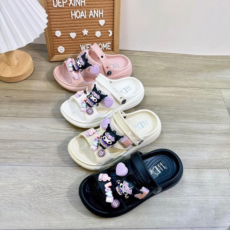 Dép Sandal cho bé gái 2 quai đế 3cm chất liệu EVA chống trơn trượt tốt tặng kèm sticker Kuromi - Trắng