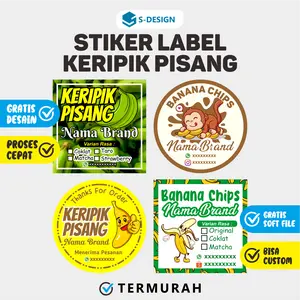 STIKER KERIPIK PISANG TERBAIK SDESAIN / KERIPIK PISANG / STIKER BANANA CIPS / STIKER LABEL / CETAK STIKER / STIKER CUSTOM / LABEL