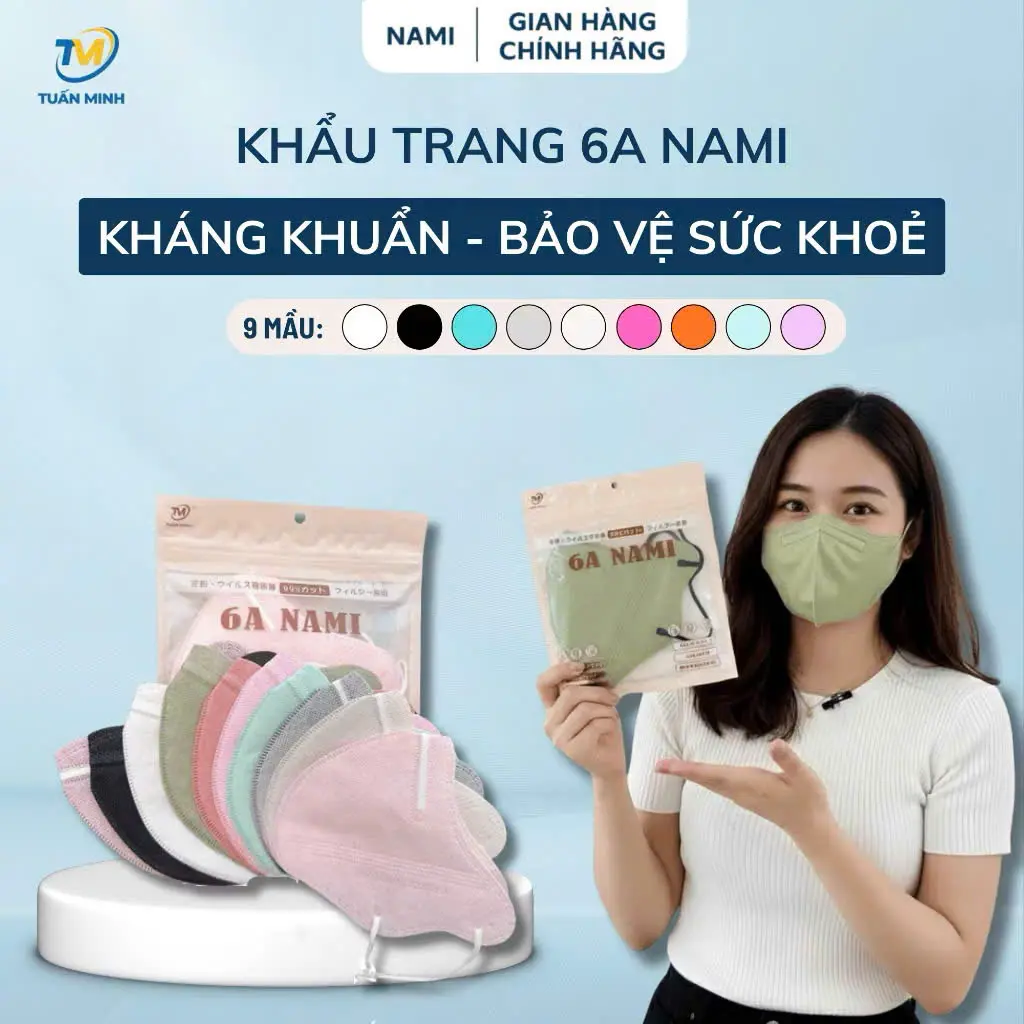 COMBO 300 chiếc (tặng 100 chiếc)  Khẩu trang 6A NAMI TÚI ZIP 4 lớp Kháng khuẩn {45-75kg} Che phủ kín khuôn mặt, Chông nắng và tia UV tốt