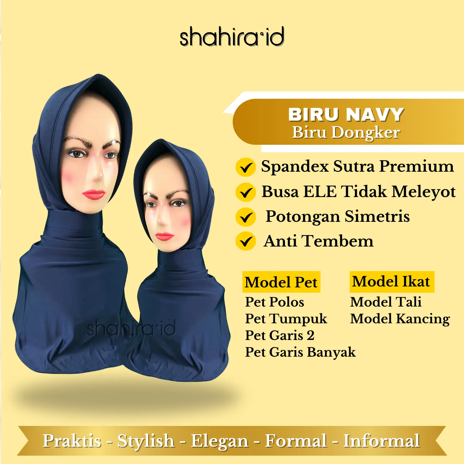 HIjab Dinas Navy Terbaru Jilbab Instan Tali Kancing Anti Tembem Biru Dongker Kerudung Muslim Cantik Pad Busa Tebal Nyaman Bahan Spandeks Sutera Premium 2025