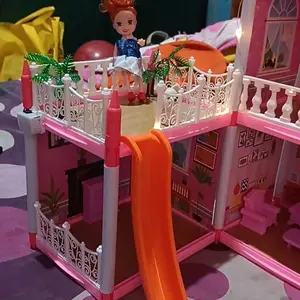 Mainan Rumah Rumahan Anak Perempuan 3D Princess Kastil Villa dengan Lampu dan Boneka Perakitan DIY Rumah Mainan Toys