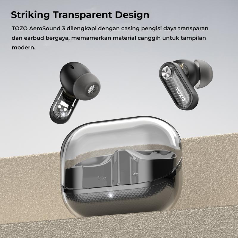 (New launch)Tozo AEROSOUND3 Smart 6 mics Hybrid ANC + AI 4 Mics ENC Clear Calls Wireless Earphone Bluetooth Tws Bluetooth 5.4  Headset IPX5 Deep Bass Stereo Sound 32 EQ Customization via App Crystal Case Design Low Latency Game Mode 2