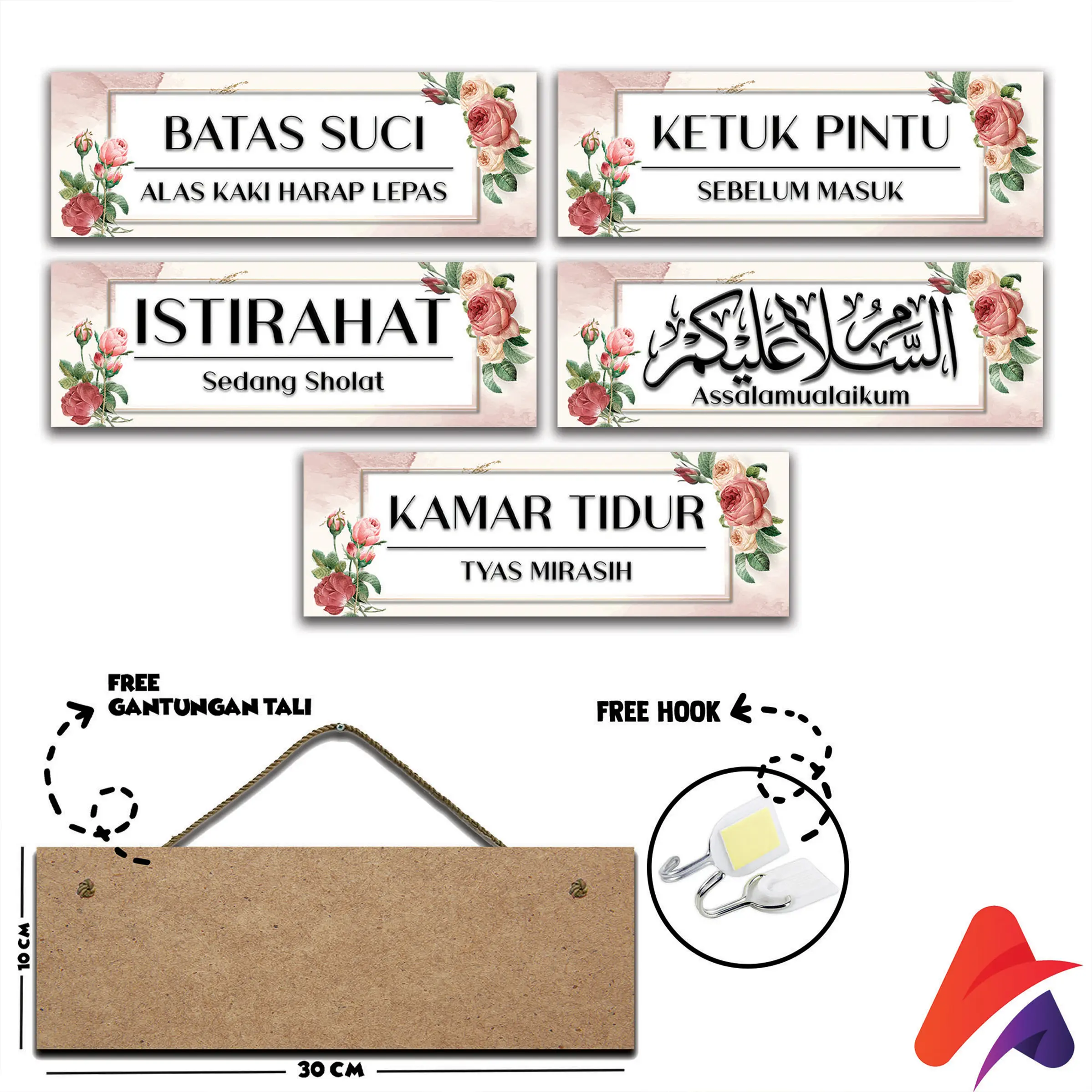 HIASAN DINDING GANTUNG PINTU TULISAN PAJANGAN PINTU KAMAR HIASAN DINDING KAMAR RUMAH PAJANGAN KAYU POSTER WALL DECOR DEKORASI DINDING PAJANGAN GANTUNGAN PINTU ASSALAUALAIKUM