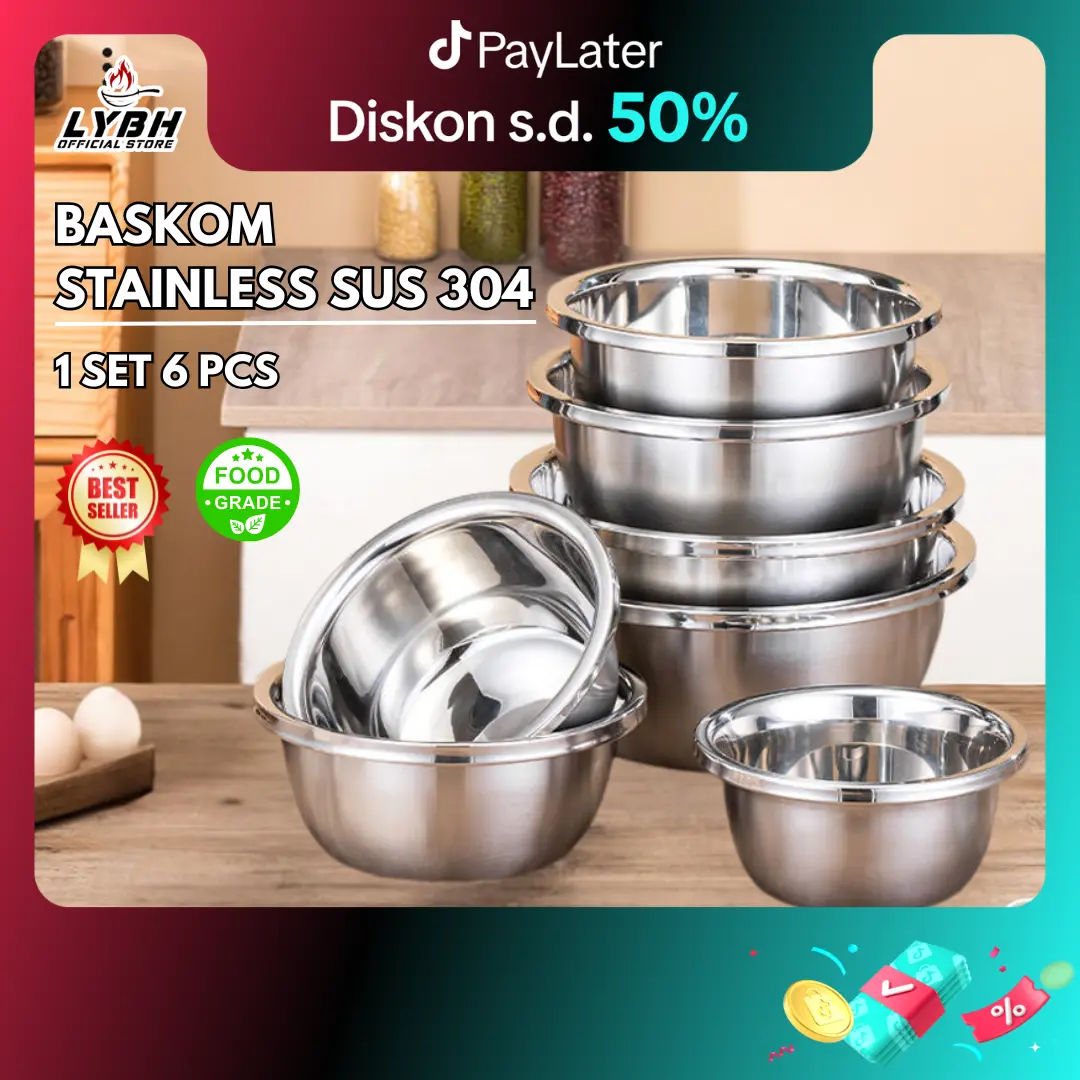 【baskom03B】"COD"Saibon/Nampan Stainless Steel Grade Jerman dengan Tepi Ekstra Tebal untuk Mencuci Sayuran, Membuat Bumbu, Mengocok Telur, Mencampur Adonan, dan Menghidangkan Sup di Rumah/Nampan Multiguna untuk Mencuci Wajah danSayuran/baskom/Pakar/e