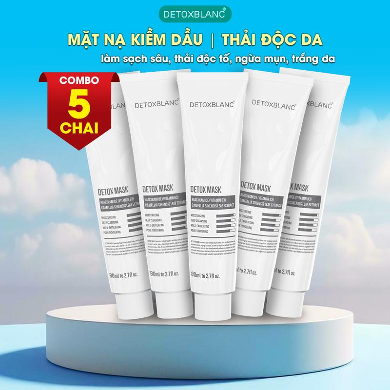 Rẻ vô địch Combo 5 Chai Mặt Nạ Kiềm Dầu Detox Mask Thải Độc hỗ trợ giảm tiết dầu nhờn hút sợi bã nhờn,giảm mụn đầu đen làm sạch tế bào da loại bỏ bụi bẩn giữ ẩm cho da DetoxBlanc 80ml
