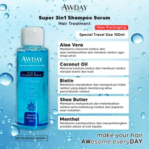 Awday 3in1 Shampoo SPESIAL TRAVEL SIZE Serum Hair Treatment BPOM HALAL Conditioner Kering