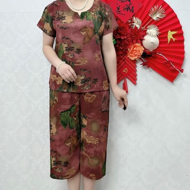 Set bộ đồ trung niên nữ áo cộc quần lửng tặng mẹ Women đ o aokieu