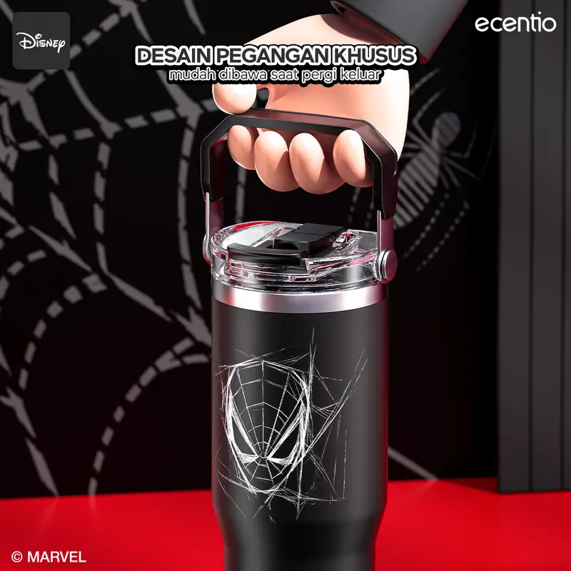 【LIVE】ecentio Tumbler Stainless Vacuum Spider-man 900ml Original Disney Marvel Portable Thermos Botol minum besar 3