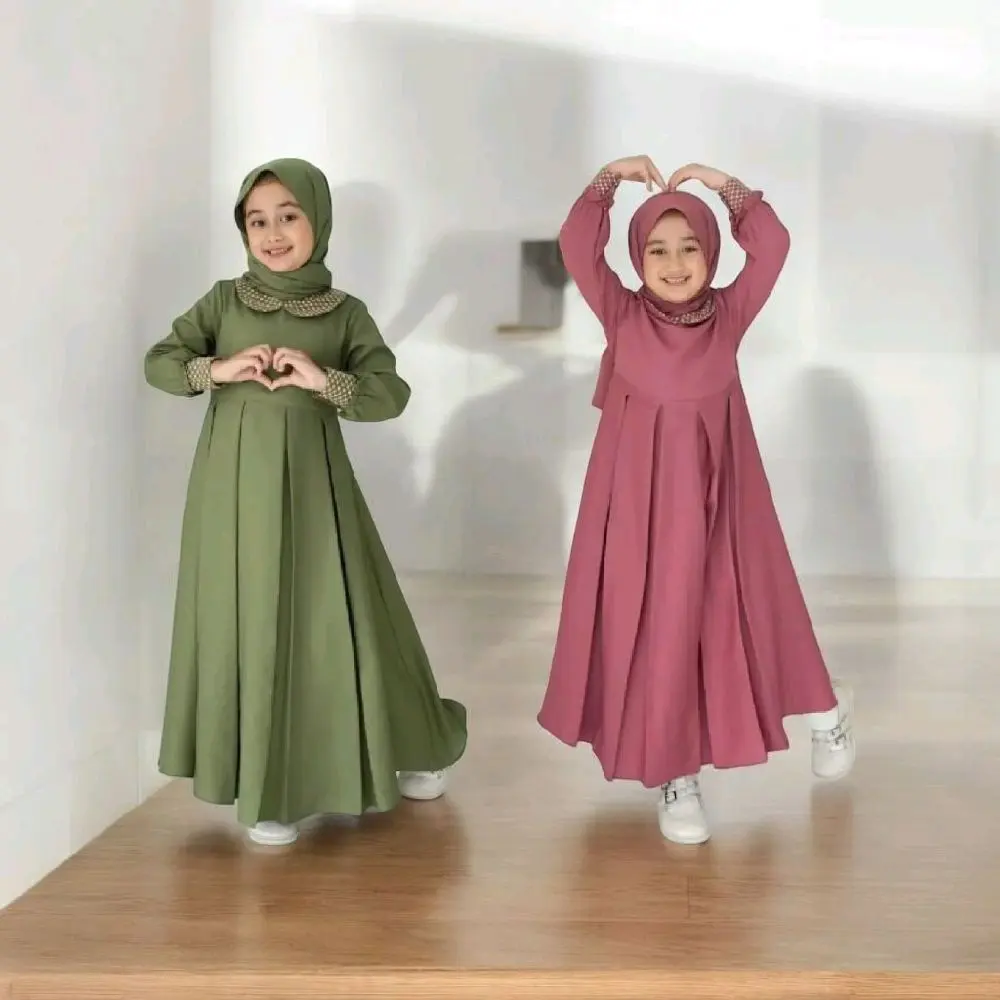 GAMIS ANAK HELENA KIDS (tanpa hijab) DRESS ANAK TREND 2025/muslim anak perempuan 5-12tahun/gamis anak cringkel Airflow S M L XL Renda, Baju Syari viral Lebaran Mewah