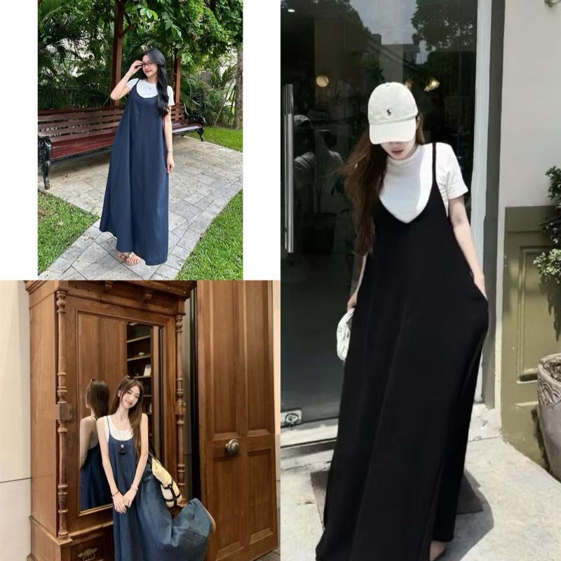 Bigsize 60-140kg set váy yếm hai dây dáng dài yếm + áo thun babytee