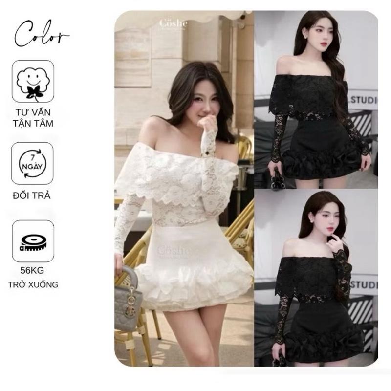 ( có bigsize ) Set áo ren trễ vai phối chân váy viền bèo lượn sóng BeKieu-Dress by Tường Vy Shop