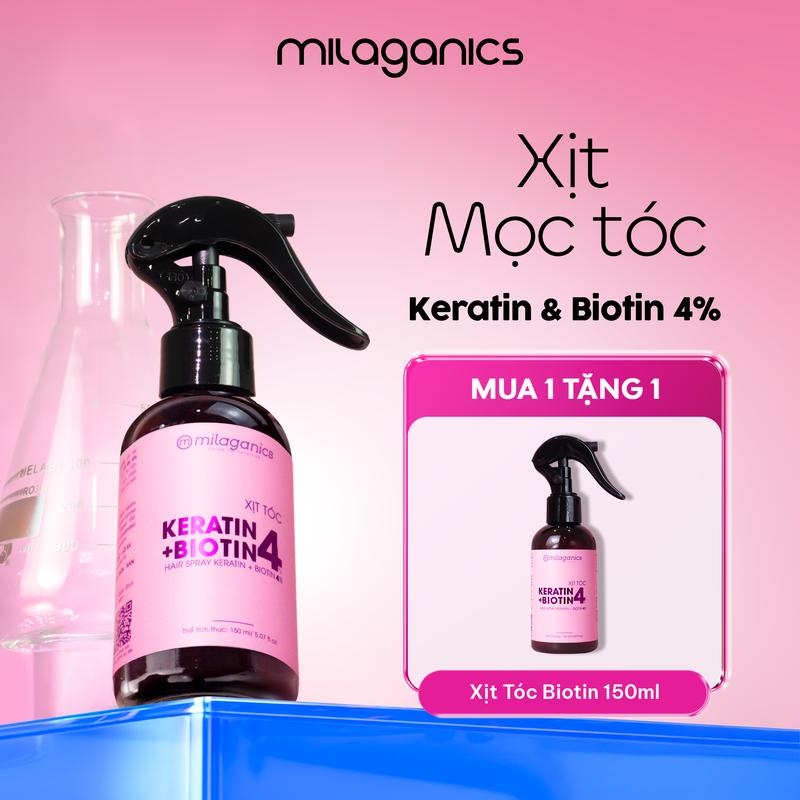 [MUA 1 TẶNG 1] Xịt Dưỡng Mọc Tóc Biotin & Keratin 4% MILAGANICS Mọc Tóc Dưỡng Tóc Mềm Mượt Tóc Khô Xơ Hư Tổn Mọc Tóc Con - Tinh Chất Mọc Tóc Chăm Sóc Tóc Dày Cho Nam & Nữ - Serum Mọc Tóc Phục Hồi Women