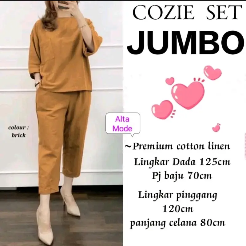 COZIE ONE SET JUMBO SETELAN WANITA TERBARU XXXL BAHAN KATUN LINEN PREMIUM TEBAL DAN NYAMAN 2