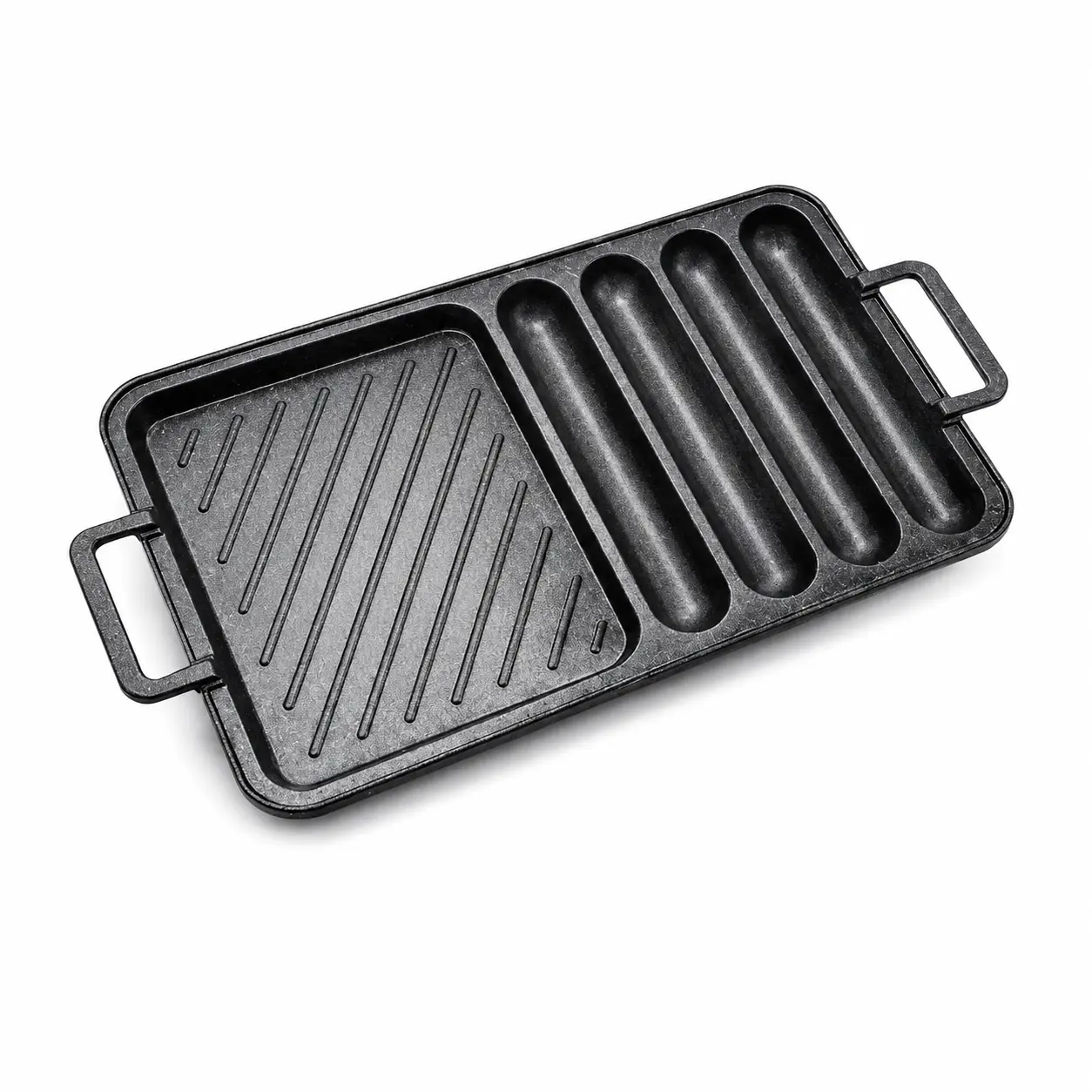 [GRATIS KUAS] Panggangan Sosis 2in1 Anti Lengket Premium / Wajan Grill Pan Daging BBQ 4 Slot Sukiyaki untuk Kompor Gas Portable