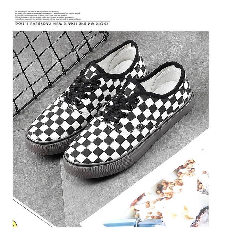 Product Introduction of Spring New Canvas Shoes Men's Black and White Plaid Shoes Low-Top Breathable Slip-on Lazy Shoes Casual Trendy Sneakers 13
