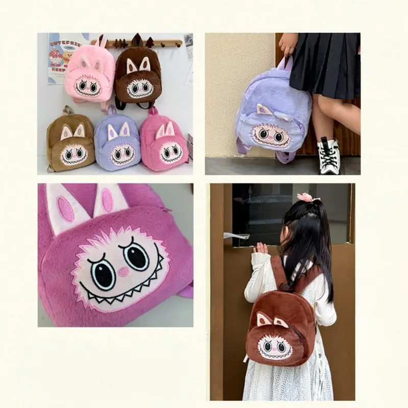 Tas Ransel Anak TK/SD Karakter Boneka Labubu Bulu Halus - Ransel Anak Bulu Halus Head Labubu Kawaii 2