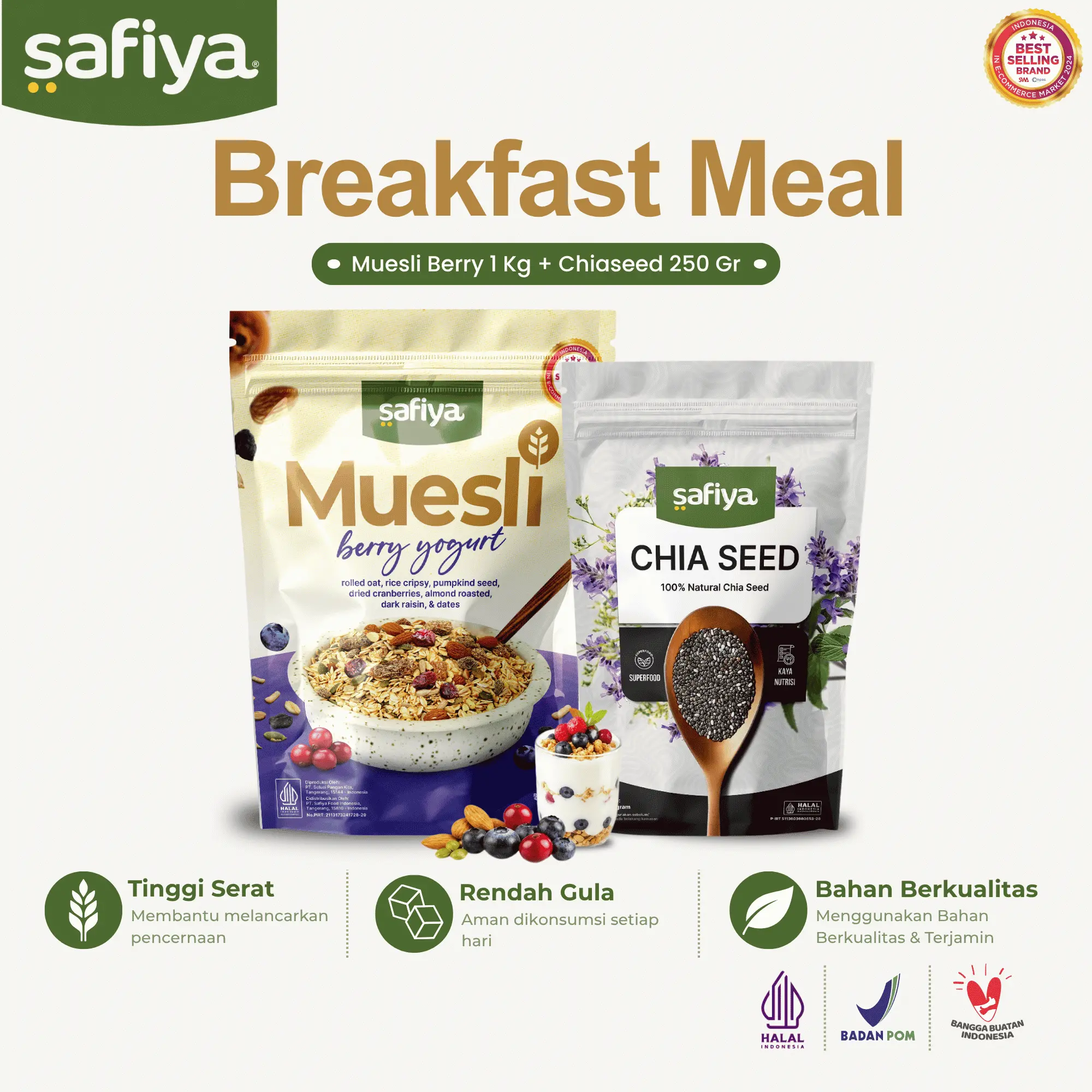 [Bundling 2 In 1] Safiya Muesli + Chiaseed 250 Gram Paket Sarapan Sehat Tinggi Serat Protein