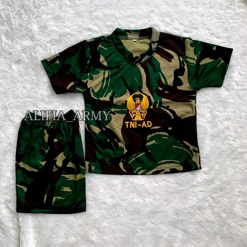 Setelan kaos anak tangan pendek loreng malvinaz || Satu setel kaos dan celana loreng army bahan dryfit kids unisex Bordir Fashion 0