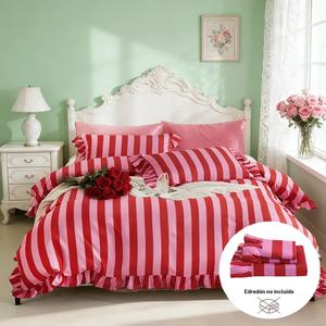 Juego de ropa de cama de 3 piezas con estampado de frunces a rayas, suave y cómodo; incluye 1 funda nórdica y 2 fundas de almohada, ideal para el dormitorio y la habitación de invitados