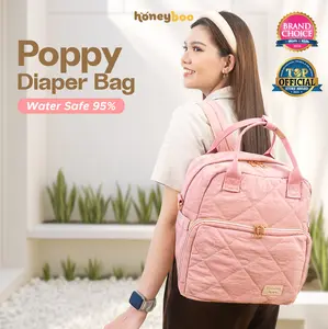 [EXCLUSIVE LIVE] Honey Boo - Poppy Diaper Bag Kompartemen Banyak Tas Ransel Bayi Bahan Crinkled Cotton Nylon Anti Air