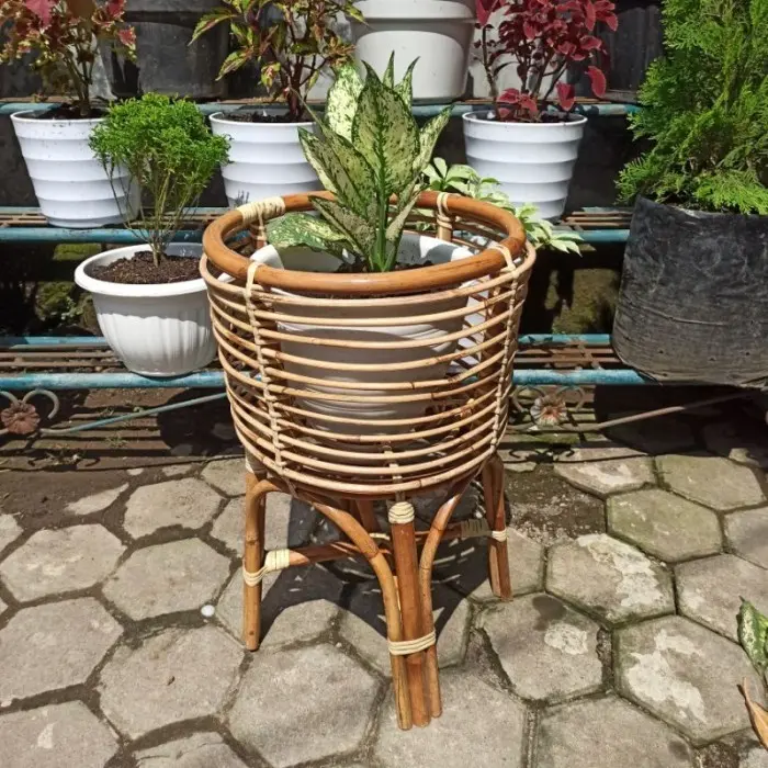 Standing Pot Rotan Alami Natural Minimalis Murah High Quality - 60cm 4