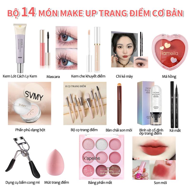 Bộ Trang Điểm Toàn Mặt, 14 Món, SVMY, Bao Gồm Kem Lót, Son Môi, Bảng Phấn Mắt, Phấn Và Kem Che Khuyết Điểm
