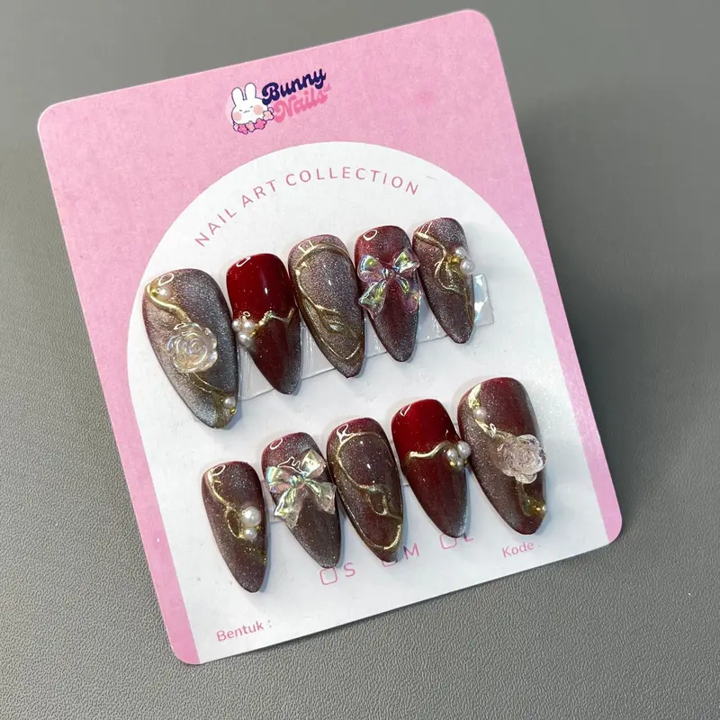 AM25 WEDDING PRESS ON NAILS | BUNNYNAILSID | KUPAL KUKU PALSU Art Nail Art Wedding Wisuda 0