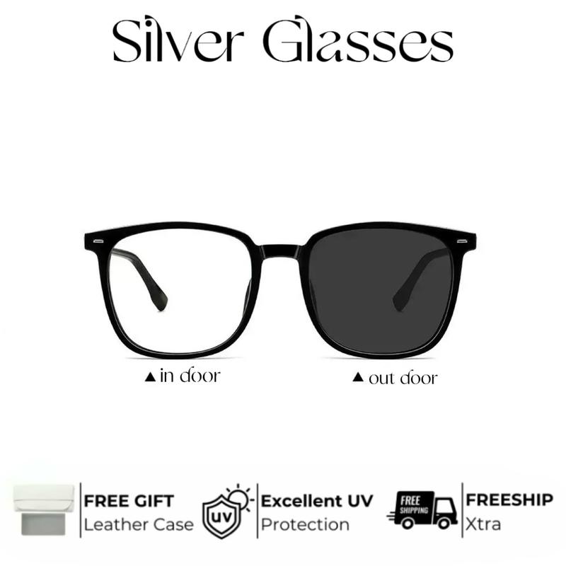  Kính Râm Gọng Đen Kính Đổi Màu Đổi Màu Tự Động Siêu Nhẹ Dành Cho Người Cận Thị Unisex Có Thể Trang Bị Theo Toa Phong Cách Hàn Quốc Xu Hướng TR2101 Kính Râm Hợp Xu hướng 