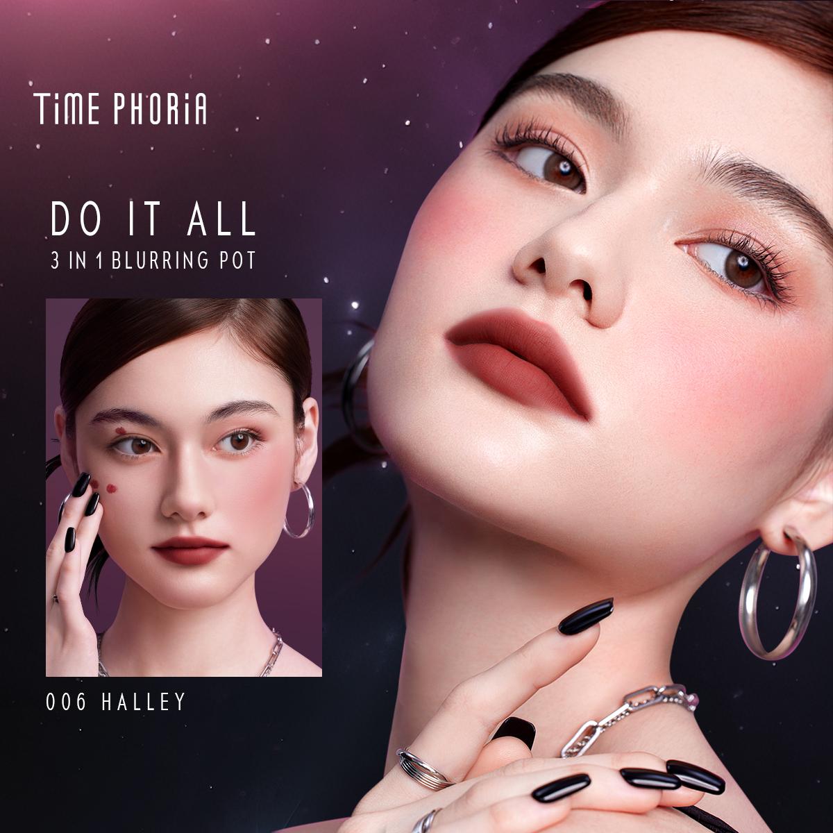 [Limited 69k!] TIME PHORIA Orbita 3-in-1 Blurring Pot Liptint Lucu Lipstik Tahan Lama Lip Cream Waterproof Gincu Anti Air Blush On Eyeshadow High Pigment Color