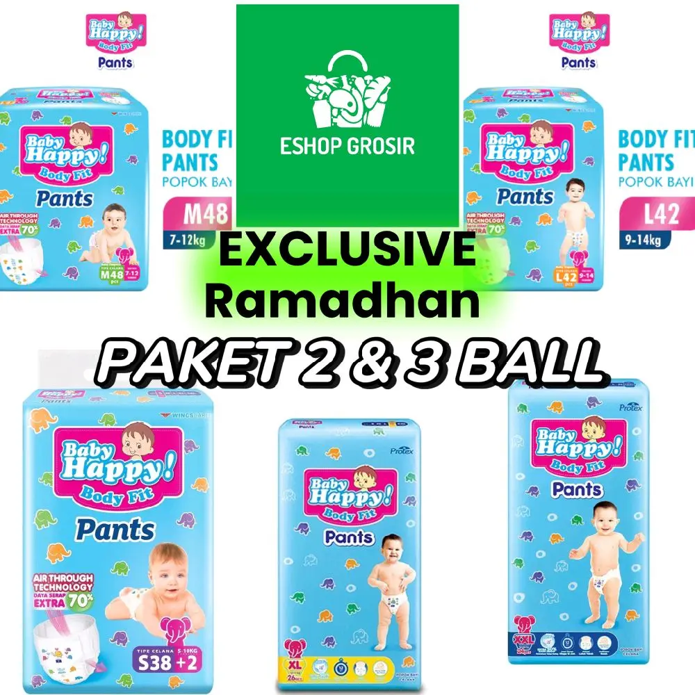 [ ESHOP ] XTRA DISKON PAKET 3 BALL POPOK BABY HAPPY PANTS S40 M32 L28 XL26 XXL24 JUMBO 2 BALL S56 M48 L42 XL38 XXL34