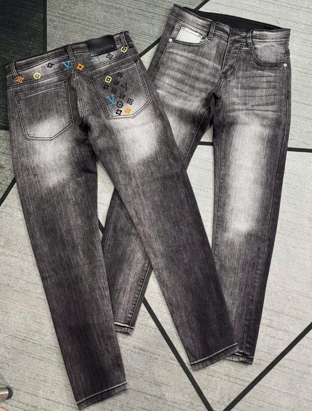 Quần dài jean nam xám co dãn phối thêu họa tiết lệ vi chất bò dày dặn mẫu mới HOTTREN Có Túi Menswear Pants
