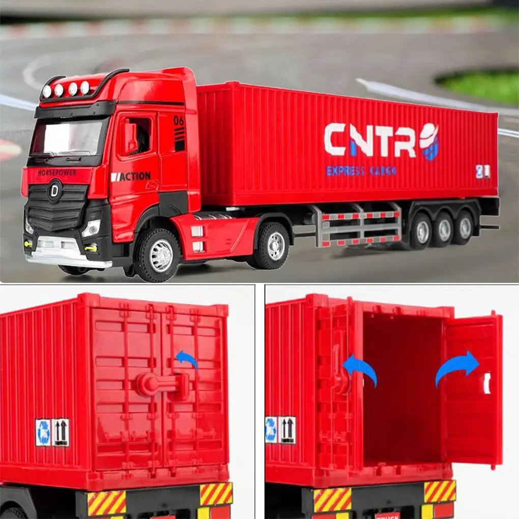 Friction Powered Container Truck Model 1:48 Pull Back 32cm Oil Tanker Toys for Kids Transporter Vehicle Mainan Lorry
